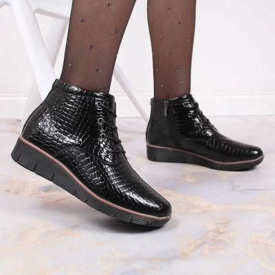19. Black Insulated Patent Leather Wedge Ankle Boots Filippo