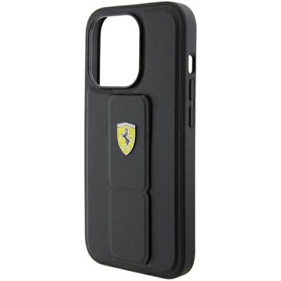 7. Ferrari Grip Stand Metal Logo case for iPhone 15 Pro - black