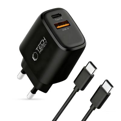 3. Tech-Protect NCA45W-GAN 2-Port 45W Wall Charger with USB-C Cable - Black