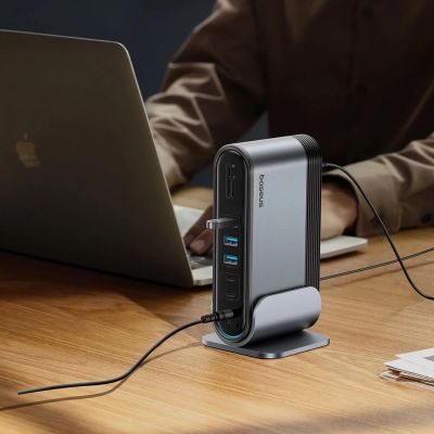 19. Baseus UnionJoy USB-C Docking Station 2xHDMI4K@60Hz 1xDP4K@60Hz 3xUSB-A3.0 2xUSB-C3.0 2xUSB-A2.0 1xRJ45 PD PC 1xSD+TF 1x3.5mm minijack - gray