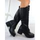 7. Women’s Leather Lace-Up Officer Boots with Block Heel, Black, Vinceza 66804