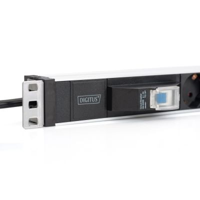 2. Digitus PDU 19" Rack Power Strip, 6x Schuko, 2.0m, 1x Unischuko plug, 16A, circuit breaker, aluminum profile