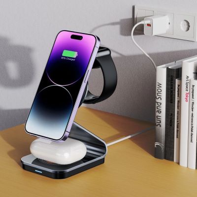 7. Tech-Protect QI15W-A29 3-in-1 Inductive Charger with MagSafe for Smartphone / Apple Watch / AirPods - Black