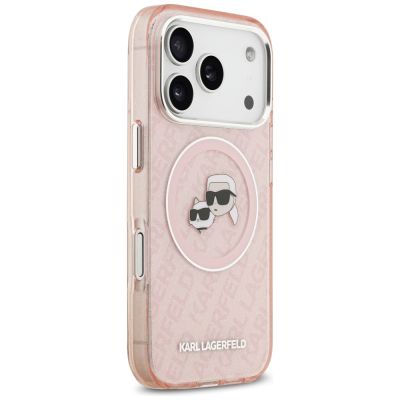 4. Karl Lagerfeld IML Glitter Karl & Choupette Heads Logo MagSafe Case for iPhone 17 Pro - Pink