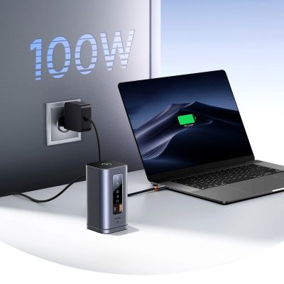 7. Baseus Spacemate RD1 hub 11in1 USB-C docking station - 2xHDMI 4K@60Hz 2xDP 4K@60Hz 2xUSB-A 10Gb/s USB-C 10Gb/s RJ45 USB-A 480Mb/s USB-C PD mini jack 3.5mm EU charger - gray