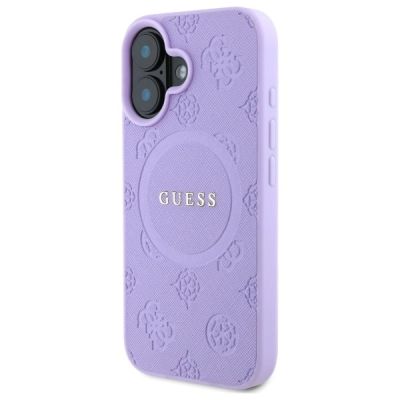 2. Guess Saffiano Peony Classic Logo MagSafe iPhone 16 Case - Purple