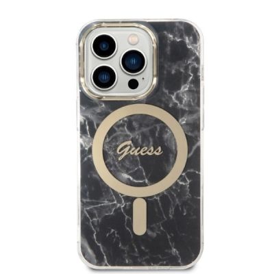 3. Set Guess GUBPP14LHMEACSK Case+ Charger iPhone 14 Pro 6.1" black/black hard case Marble MagSafe