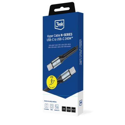 8. 3mk Hyper Cable N-SERIES USB-C / USB-C 3m PD 3.0 QC 3.0 48V / 5A 240W - black