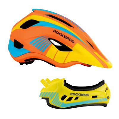 6. Rockbros TT-32SOYB-M children's bicycle helmet with detachable chinbar, size M - yellow-orange