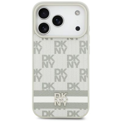 3. DKNY Checkered with Printed Stripes iPhone 17 Pro Case - Beige