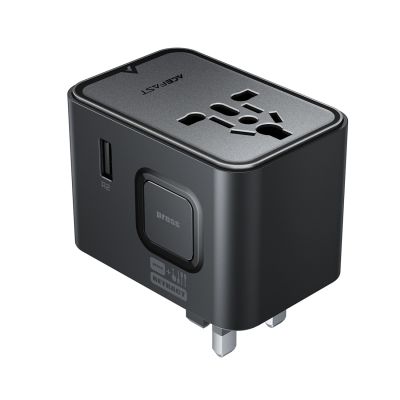 2. Acefast Z8 GaN 45W Travel Adapter 3x USB-C + 2x USB-A Travel Wall Charger with 2500W AC Socket - Black