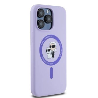 4. Karl Lagerfeld Silicone Karl&Choupette Heads Ring MagSafe Case for iPhone 15 Pro Max - Purple