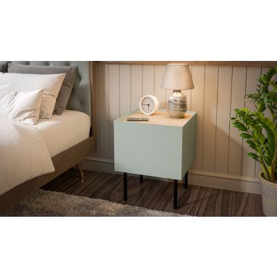 3. Bedside table 2 pcs FELLINI 40x41x60 olive + oiled oak top