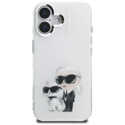 3. Karl Lagerfeld IML Aquarelle Karl & Choupette & Logo iPhone 16 Case - White