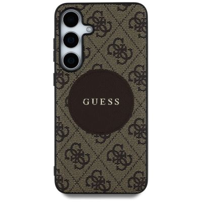 3. Guess 4G Round Patch Classic Logo MagSafe Case for Samsung Galaxy S25 Brown