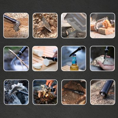 6. Wozinsky WSS-211 survival bushcraft shovel multifunctional knife breaker flint whistle harpoon 21 in 1 - gray