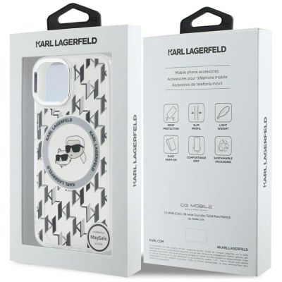 8. Karl Lagerfeld IML Monogram Karl & Choupette Head MagSafe iPhone 15 Case - Clear