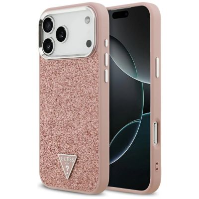 Guess Glitter Triangle Logo MagSafe Case for iPhone 17 Pro Max - Pink