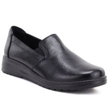 Women's leather slip-on wedge shoes, black, Potocki JE19505