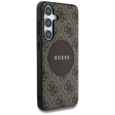 4. Guess 4G Round Patch Classic Logo MagSafe Case for Samsung Galaxy S25 Brown