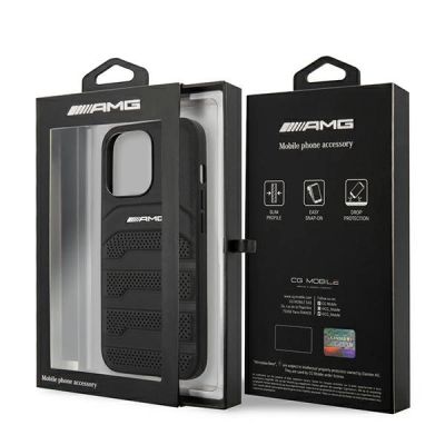 8. AMG AMHCP13XGSEBK iPhone 13 Pro Max 6,7" czarny/black hardcase Leather Debossed Lines