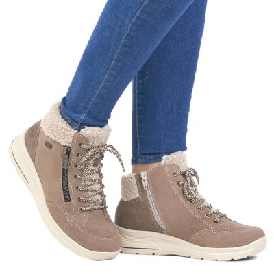 44. Beige waterproof leather ankle boots for women – Rieker L7701-24