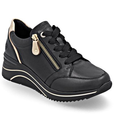 Women's leather wedge sneakers black Remonte Rieker D0T03-03
