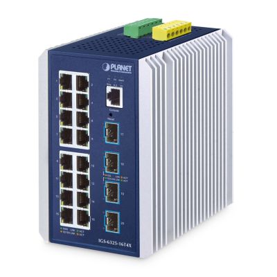 2. PLANET IP30 Industrial L3 16-Port Managed Gigabit Ethernet (10/100/1000) Aluminum, Blue