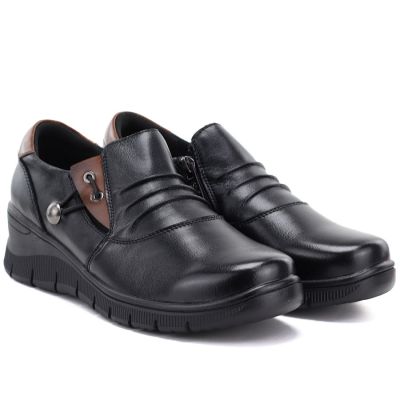 4. Women's leather wedge shoes, black, Vinceza 133118