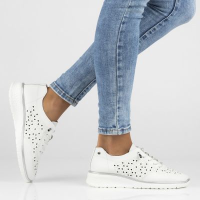 6. Women's leather openwork shoes, white Filippo DP6714