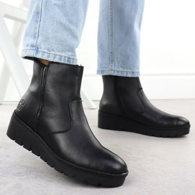 13. Women's leather wedge ankle boots black Rieker X9165-01