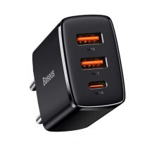 BASEUS 2XUSB WALL CHARGER, USB-C (BLACK)
