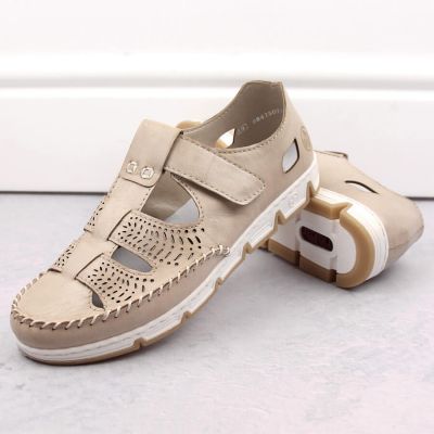 26. Rieker W RKR651 beige leather velcro openwork shoes