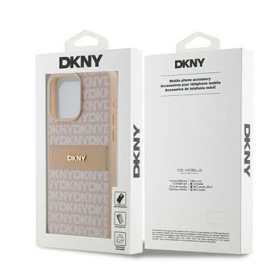 14. DKNY Leather Mono Stripe & Metal Logo case for iPhone 15 Pro Max - pink