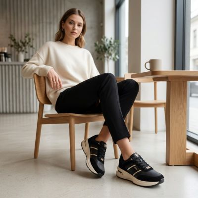 10. Women's leather shoes, sneakers, black Filippo DP7772