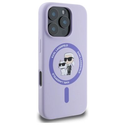 4. Karl Lagerfeld Silicone Karl&Choupette Heads Ring MagSafe Case for iPhone 16 Pro - Purple