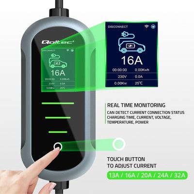 5. Qoltec Portable EV Charger for Electric and Hybrid Vehicles, Adjustable, 2-in-1 Type 2 | 7 kW | 230 V | CEE 32 A | Wi-Fi | TUYA | SMART LIFE | LCD | Portable | Wallbox | 5 m