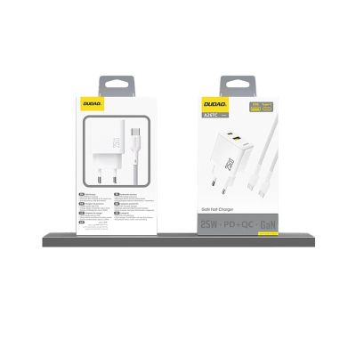 4. Dudao A26T GaN 25W USB-A, USB-C Charger - White