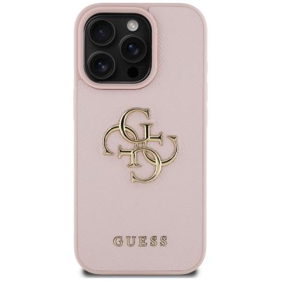 3. Guess Grained Big 4G Logo Small Classic Logo Case for iPhone 16 Pro - Pink