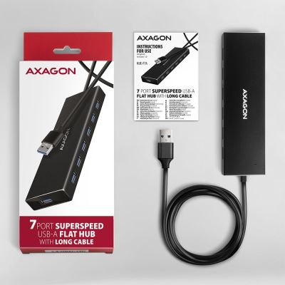 8. Axagon HUE-F7A 7x USB 3.2 Gen 1 ALU FLAT hub micro power IN 1m USB-A USB 3.2 Gen 1 (3.1 Gen 1) Type-A 5000 Mbit/s Black
