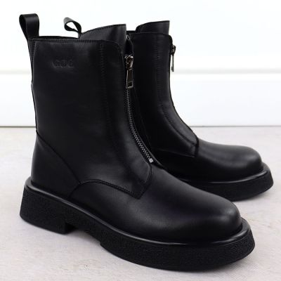 3. Women's leather ankle boots, black, Goe SS2N4145