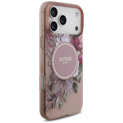 4. Guess IML Flowers Pearl Strap MagSafe Case for iPhone 18 Pro / 17 Pro – Pink