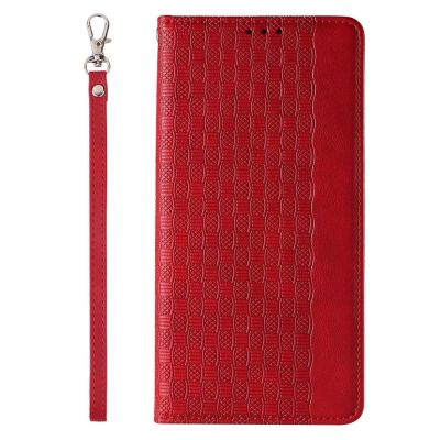 5. Magnet Strap Case iPhone 14 Pro Case with Flip Wallet Mini Lanyard Stand Red