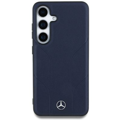 3. Mercedes Leather Debossed Lines MagSafe Case for Samsung Galaxy S25 - Blue