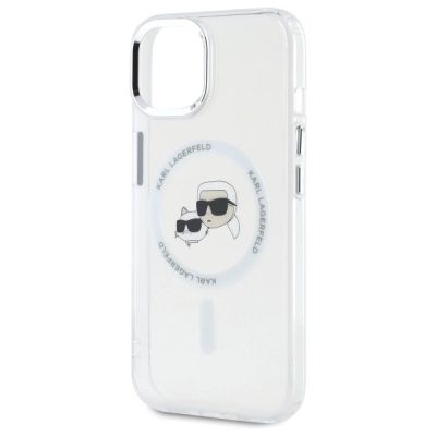 6. Karl Lagerfeld IML Metal Karl&Choupette Head MagSafe iPhone 15 Case - White
