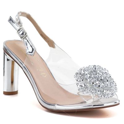 Transparent Heeled Sandals, Silver D&A MR62-9077