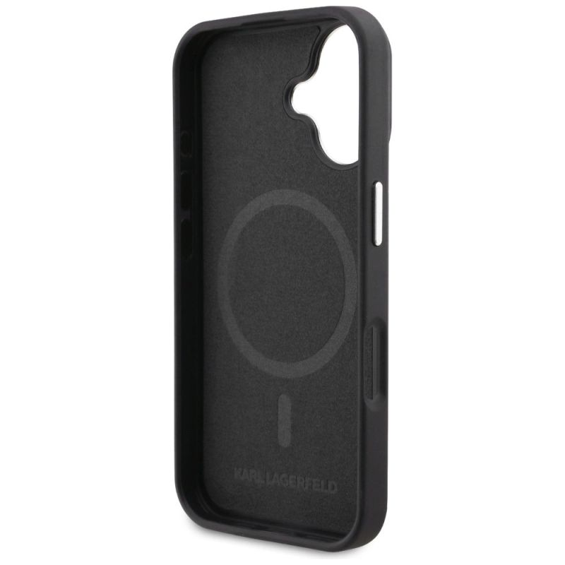 7. Karl Lagerfeld Initial & Metal Logo MagSafe Case for iPhone 16 - Black