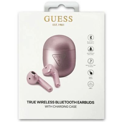 3. Guess GUTWST82TRU TWS Bluetooth Headphones + Purple/Purple Triangle Logo Docking Station