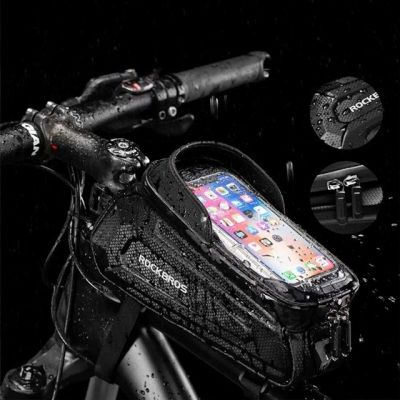 7. Rockbros B68 Bike Pannier for Frame, Armored, with Phone Pocket and Cover, 1.7L - Black