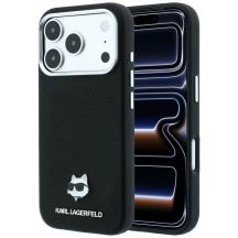 Karl Lagerfeld Grained Choupette Head Metal MagSafe Case for iPhone 17 Pro / 18 Pro - Black